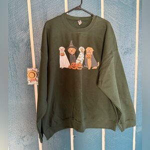 Gildan Green Crewneck Sweater with Halloween Dogs